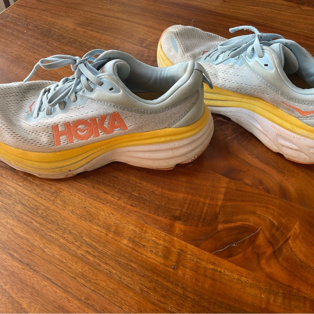 Hoka One One Bondi 8 in Light Blue and Yellow - Picture 2 of 4
